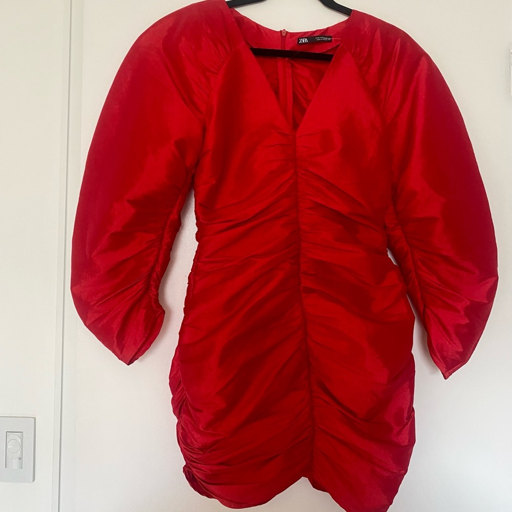 NWOT ZARA | Rare Red Cocktail Draped Mini Dress | S - Picture 7 of 9